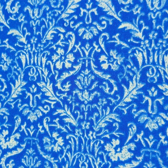 Damask Blue White Floral Cotton Fabric Sewing Quilting Craft Material 1 Yard - Picture 1 of 3